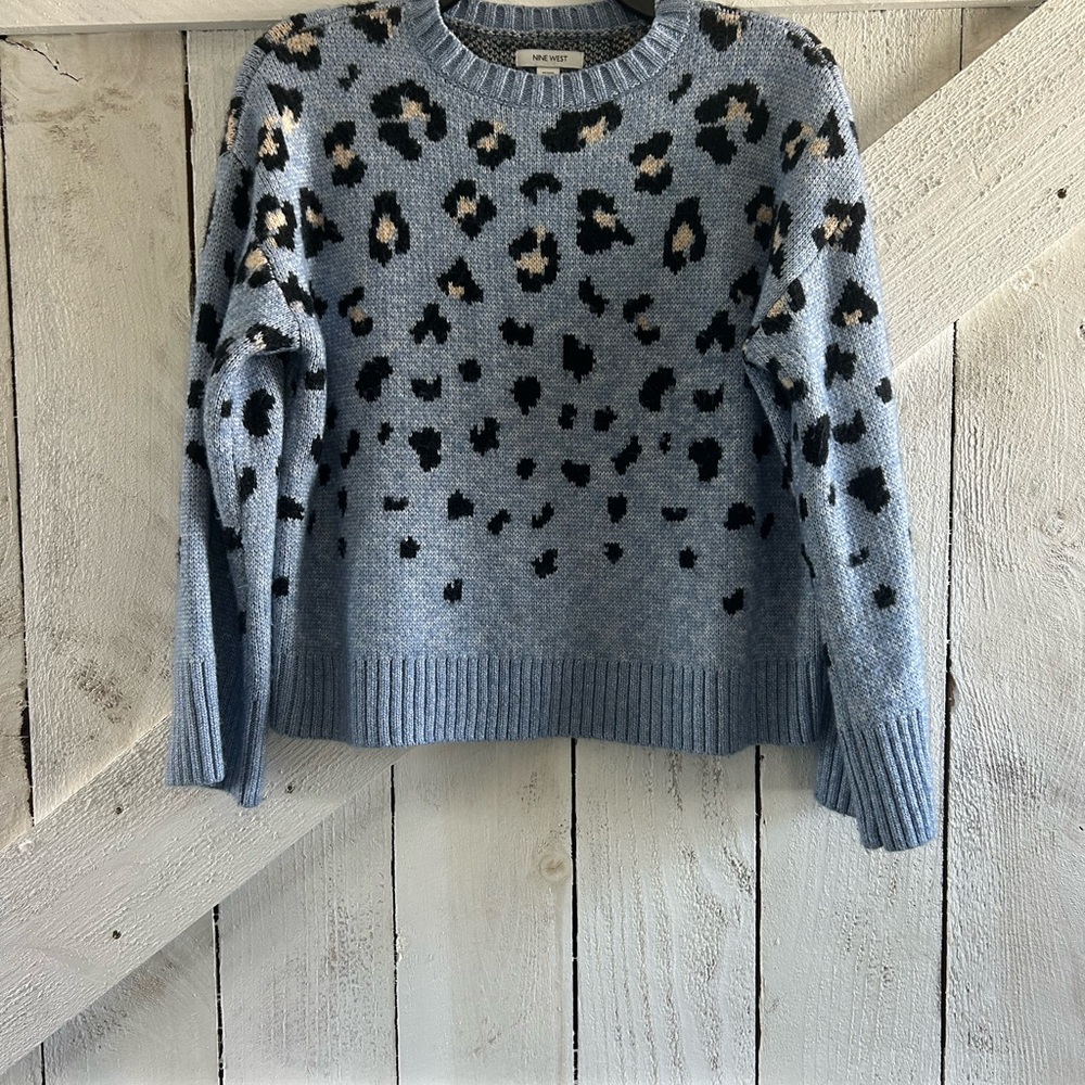 Leopard Print Blue Sweater